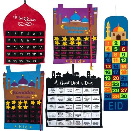 Ramadan Mubarak Advent Calendar Eid Mubarak Felt Countdown Calendar Hanging Ramadan Decorations for Home Eid Party Kids Gifts