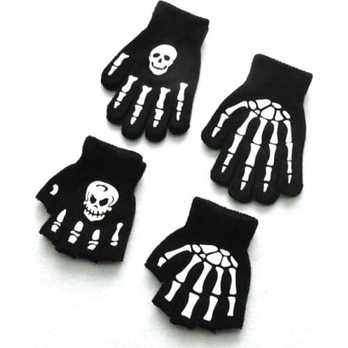 WARMOM Boys Cool Fluorescent Skeleton Gloves Children Mittens Skull Gloves Fashion Cool Winter Black Knitting Luminous Gloves