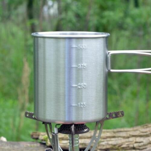 Free shiping Heecn outdoor stainless steel mug With capacity scales , camping cup folding handle stainless steel cup 500ml