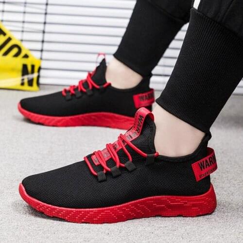 Summer Breathable Sneakers Men Sport Shoes Man Sports Shoes for Men Breathable Running Shoes Men 2019 Black Red Workout E-352