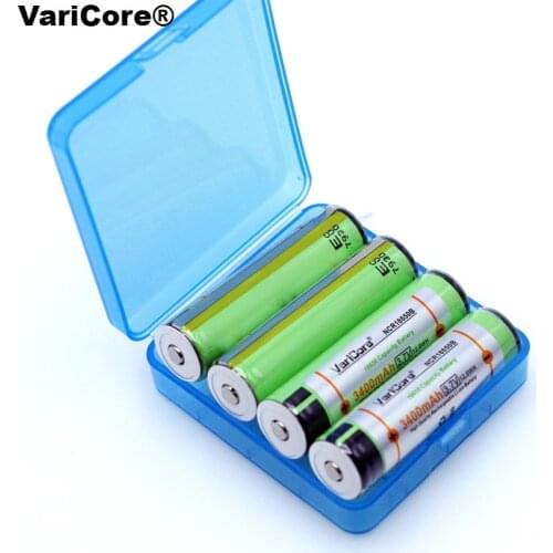 4PCS VariCore Original Protected 18650 NCR18650B 3400mAh Rechargeable Li-lon battery with PCB 3.7V + Storage box