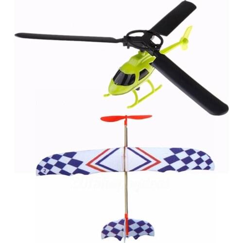 Aviation Model Handle Pull the Plane Outdoor Toys for Children Play Helicopter & Elastic Rubber Band Powered DIY Foam Plane Mode