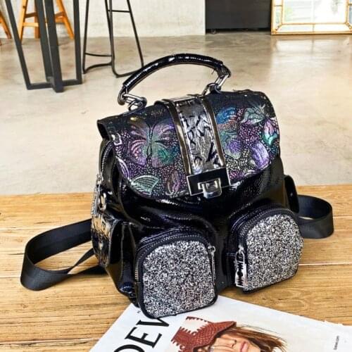 Fancy Frills Backpacks for Women Shoulder Bag Microfiber Synthetic Leather Back Pack Colorful Butterfly Prints Mochila