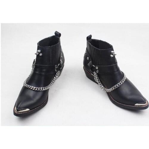 Handmade Genuine leather Men Motorcycle Boots Cowboy Punk Military Boot with chains