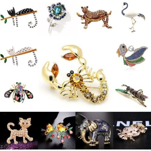 New Animal Brooch Pins Elephants Flamingo Bird Gold Fish Cute Insect Brooches For Women Brooch Pin Winter Coat Accessories Gift