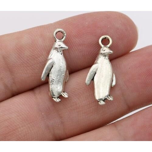 10Pcs Tibetan Silver Plated Penguin Charms Pendants for Jewelry Making Bracelet Earrings DIY Handmade 23x10mm