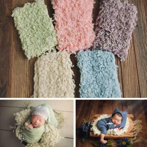 Newborn Photography Props Background Flokati 45x35cm Hand-Woven Double-Sided Pure Wool Curly Blanket Baby Fotografie Accessoires