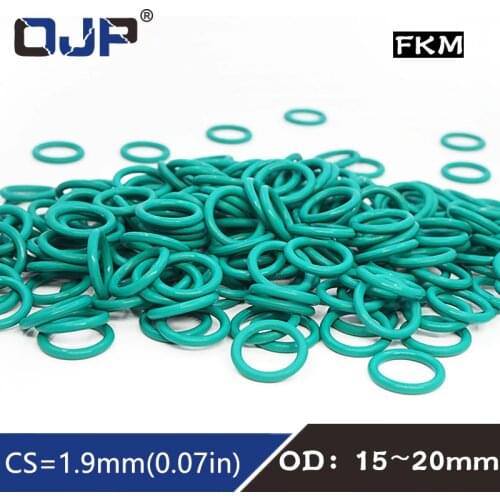 10PCS/lot Rubber Ring Green FKM O rings Seal 1.9mm Thickness OD 15/16/17/18/19/20mm Rubber ORing Seal Oil Gasket Fuel Washer
