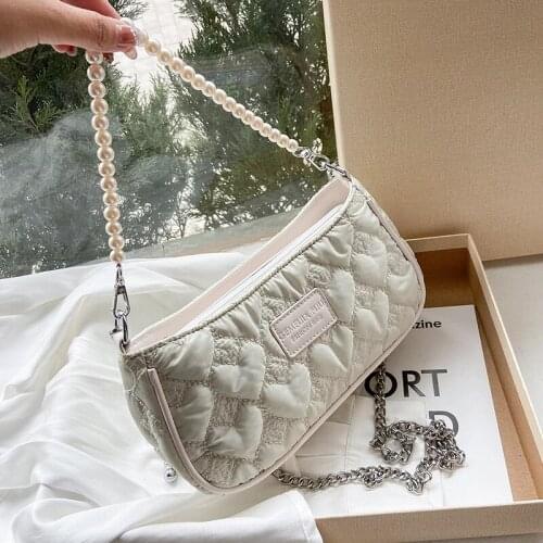 Luxury brand Pearl Tote bag 2021 Summer New Quality Nylon Womens Designer Handbag Chain Shoulder Messenger Bag Phone Purses