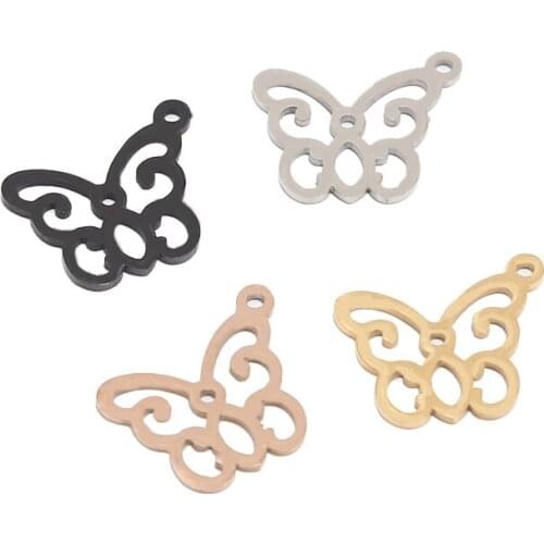 Silver/gold/rose gold/black Stainless Steel Butterfly Pendants Charms 18MM*15mm for Bracelet Necklace Jewelry Making