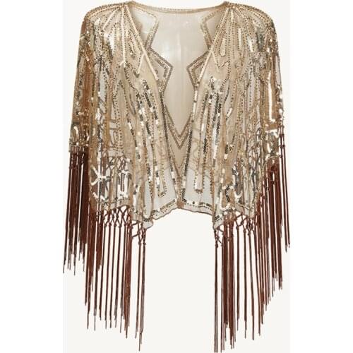 1920s Sequin Beaded Shawl Wraps Fringed Evening Cape Scarf for Wedding Prom Party