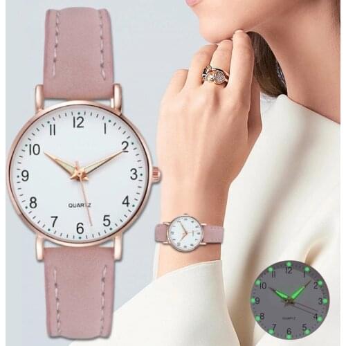 Luminous Watch Ladies Simple Digital Retro Frosted Leather Small Fresh Casual Watch Ladies Quartz Watches