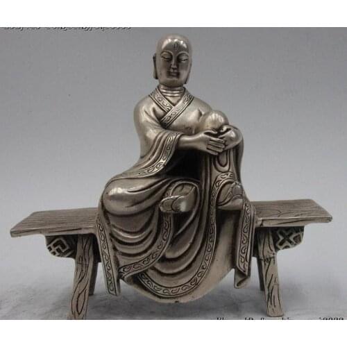 Tibet White Bronze Silver Tang Monk San Zang Ksitigarbha Boddhisattva Statue