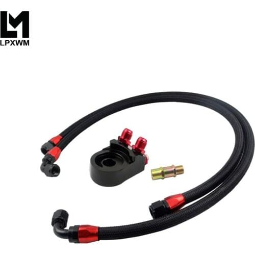 Universal AN10 Oil Filter Cooler Sandwich Plate Adapter Black + 2PCS BRAIDED HOSE LINE BLACK