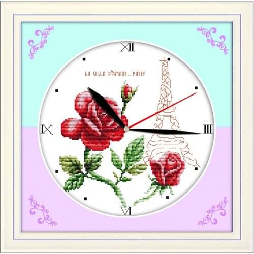 Everlasting Love Flower Wall Clock Ecological Cotton Cross Stitch 11CT And 14CT Printed Christmas New Year
