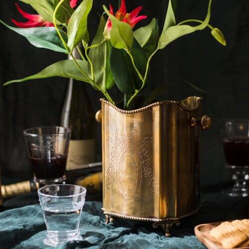 Pure Copper Ice Bucket Vintage Modern Storage Decoration Flower Luxury Model Room Gift