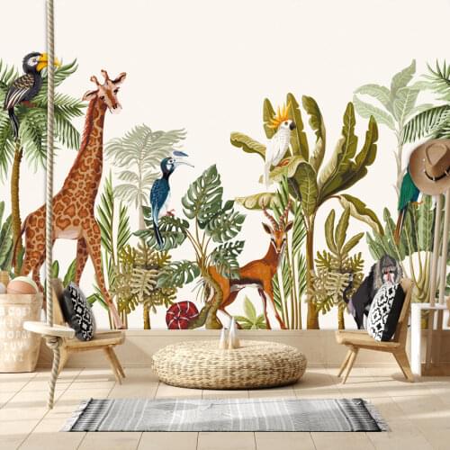 Custom Cartoon Jungle Animals 3d Wallpapers for Living Room Kids Photo Contact Self Adhesive Vinyl Custom Walls In Rolls Decor