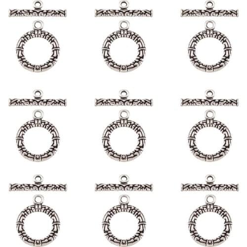 10Set Tibetan Style Alloy Ring Toggle Clasps Accessories Antique Silver Color for jewelry DIY making 21x16.5x1.5mm, Hole: 2mm