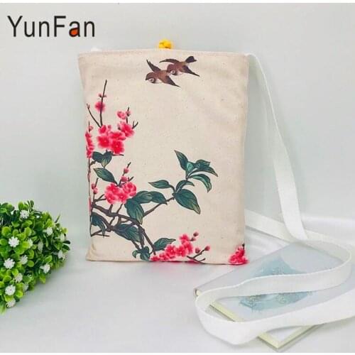 Chinese ethnic style female bag digital printing pure cotton womens one-shoulder diagonal disc buckle retro ladies small Bag