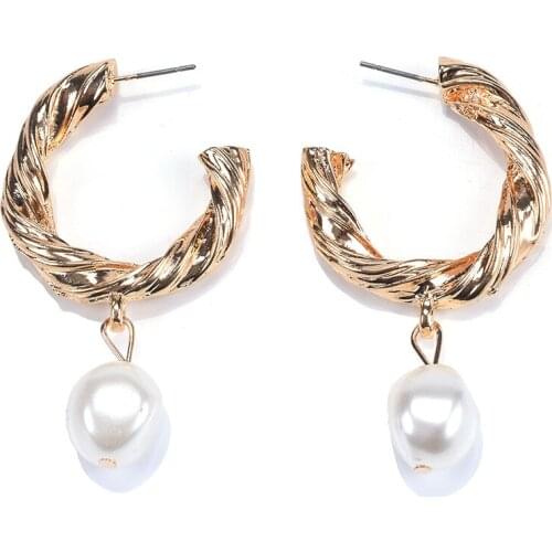 2019 New Statement ZA Earrings Jewelry Women Metal Feel Half Circle Drop Earrings Femme Imitation Pearls Dangle Earrings Woman