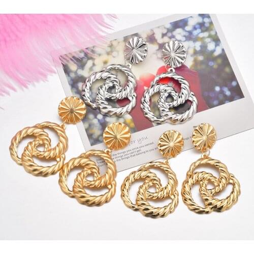 MESTILO 2019 New Vintage Jewelry Gold Silver Color Round Geometric Dangle Earrings For Girls Retro Brincos Jewelry Oorbellen Hot