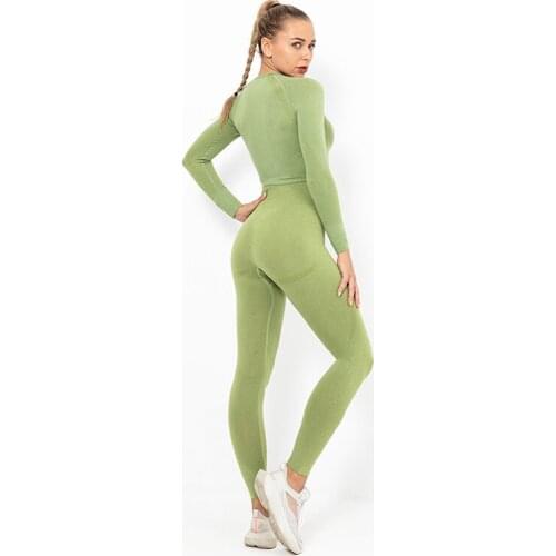 Sports Sets for Woman Sports Suits 2 Pieces Seamless Fitness Long Sleeve Crop Top High Waist Yoga Legging Workout Sportswear
