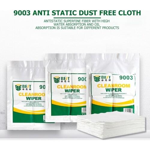BES 100pcs Cleanroom Wipers Microfiber Anti Static Non Dust Cloth for Mobile Phone Pad Tablet Camera Laptop
