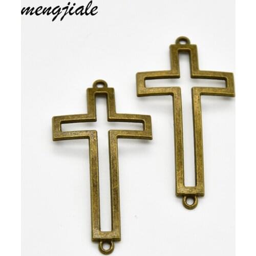 15pcs Large Antique bronze Hollow Jesus cross Connector Charms fit Making pendant Bracelet DIY Handmade Jewelry Accessories