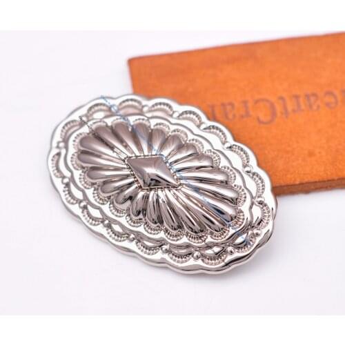 6PCS 30*46MM Sturdy Silver Western Tribal Traditional Southeast Flower Leathercraft Belt Saddle Oval Concho Decoration