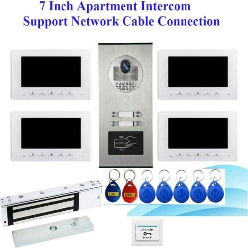 7'' TFT Color RFID Video Door Phone Intercom Doorbell Wired Access Entry System for Home 2~4 Monitors Video Camera Night Vision