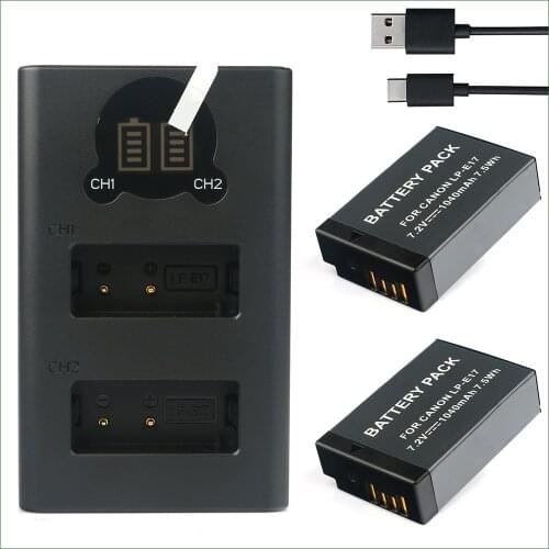 LP-E17 LP E17 Battery + Dual USB Charger for Canon EOS 77D 200D 250D 750D 760D 800D 850D 8000D 9000D RP M6 Mark II 200D II