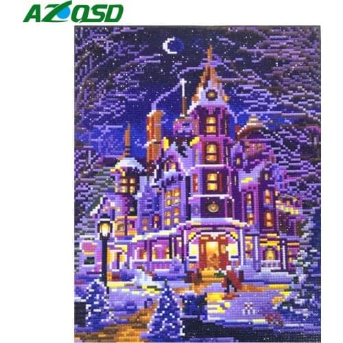 AZQSD Led 5d Diamond Painting Scenery Handmade Diamond Art Framed Rhinestones Gift Home Decor Cross Stitch Kits