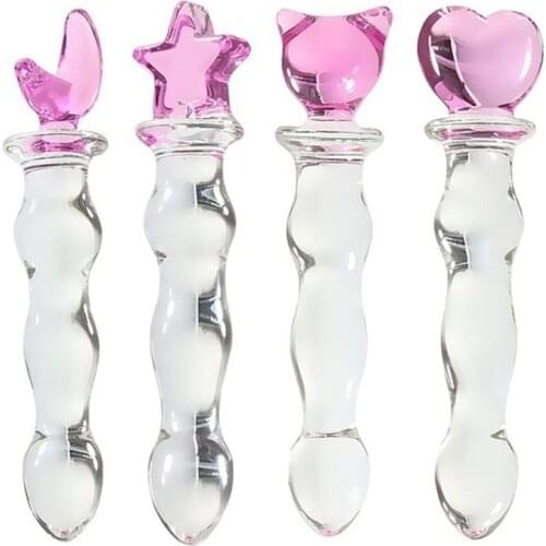 Anal Beads Pink Heart Butt Plug Pyrex Glass Fake Dildo Vaginal and Stimulation Sex Toys for Women Adult