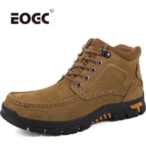 Natural Cow Leather Warm Men Boots Plus Size Outdoor Waterproof Ankle Snow Boots Lace Up Designer Autumn And Winter Shoes