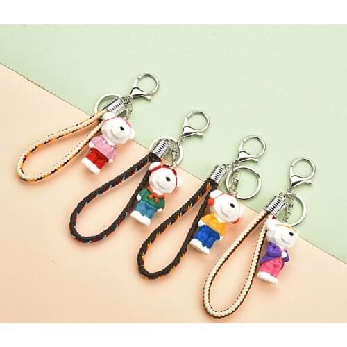Lovely Bear Key chain Cotton Stuffing Cartoon PU Tassel Key Ring Holder for Women Car Bag Phone Pendant NEH013