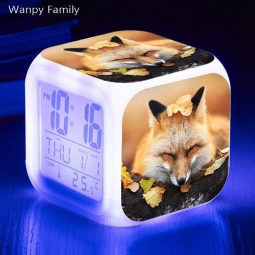 Fox Alarm Clock 7 Color Glowing LED Digital Alarm Clock Kids desk clock wake up light Multifunction Luminous Electronic Watches