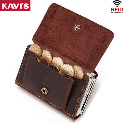 KAVIS Automatic Mini Card Case Leather Mens Id Aluminum Alloy Anti-degaussing Card Wallet Protective Cover Coin Wallet Men Bag