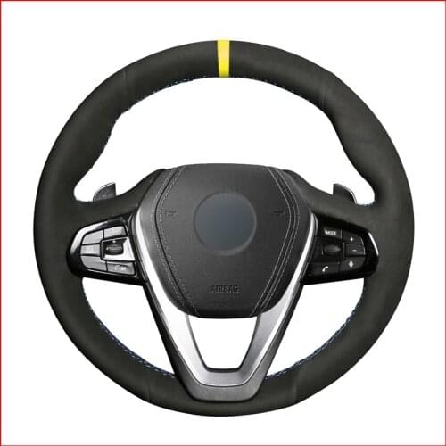 Black Suede Yellow Marker Steering Wheel Cover for BMW G30 530i 540i 520d 530e 2016-2018 G32 GT 630i 630d 2017-2018 G01X3 2018