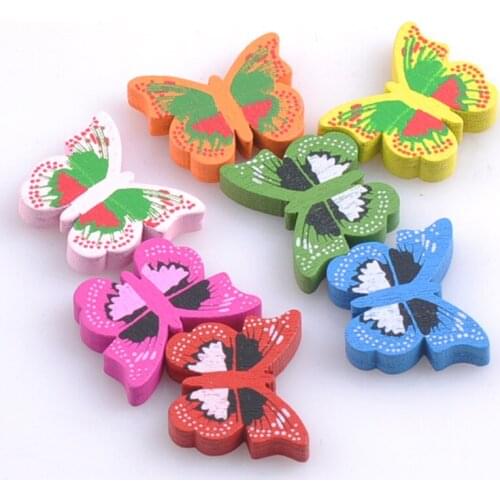 20pcs Mixed butterfly Pattern Wooden Spacer Beads For Jewelry making DIY 25x20mm MT0770