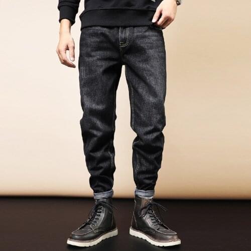 Japanese Style Fashion Men Jeans Streetwear Loose Fit Vintage Designer Casual Harem Pants Men Trousers Winter Velvet Warm Jeans