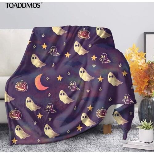TOADDMOS Cute Cartoon Halloween Ghost Design Fleece Blanket for Kids Adults Sofa Nap Warm Throw Blanket Soft Thin Quilt manta