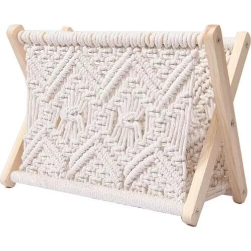 Hot XD-Nordic Cotton Woven Storage Basket Boho Macrame Magazine Rack Desktop Book Shelf Photo Prop