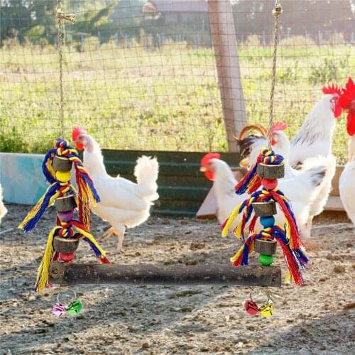 Natural Wooden Bird Toy Perch Stand Stick Pet Chicken Swing Swing Pet Hammock Toy with Cotton Rope Bell for Rooster Hen Chick