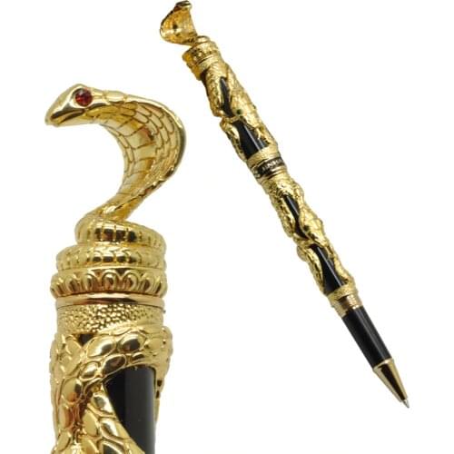 Jinhao Roller Ball Pens Golden Snake 3D Pattern Ballpoint Pen with Original Wood Box Free Shipping