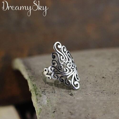 Bohemian Silver Color Pattern Rings For Women Engagement Open Antique Finger Rings Party Jewelry Anillos Girls Gifts