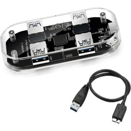 Transparent Fashion Heavey Duty 4 Ports USB 3.0 Hub for Computer Desktop Laptop 5Gbps Fast Transfer Additional Dual Power Supply