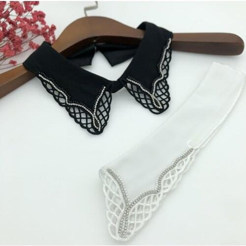 Korean Women Shirt Detachable Collars Lace Hollow White Black Shirt Handmade False Collar Shirts Sweater Girls Fake Collar