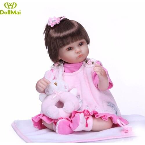 DollMai 42cm soft Silicone Bebe Dolls Reborn Doll Lifelike Babies pink clothes fashion vivid baby kids birthday Xmas gift