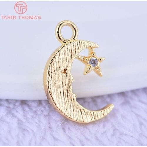 6PCS 13x9MM 24K Gold Color Brass with Zircon Moon Star Pendants Charms High Quality Diy Jewelry Findings Accessories