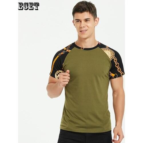 Summer streetwear stitching fashion mens T-shirt casual short-sleeved mens clothing fitness sportswear